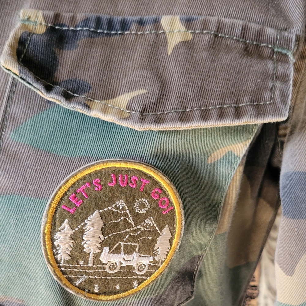 Camouflage Jacket with Colorful Embroidered Patches